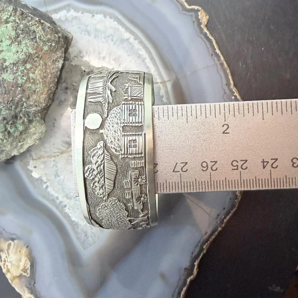 Alex Becenti Native American Sterling Village Life Storyteller Unisex Bracelet